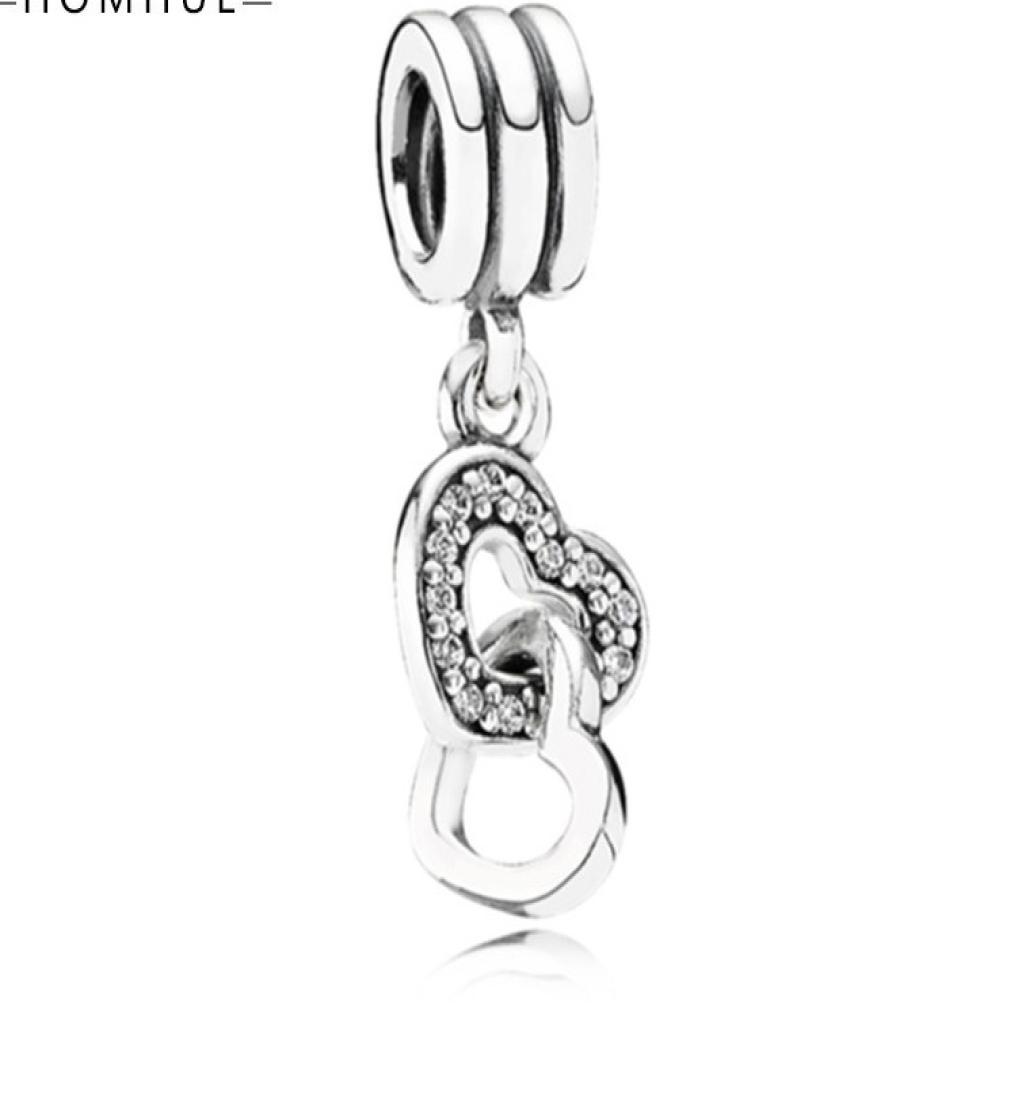 

Fits Pandora Bracelets 20pcs Double Heart Crystal Locker Key Pendant Charms Beads Silver Charms Bead For Women Diy European Neckla8156473