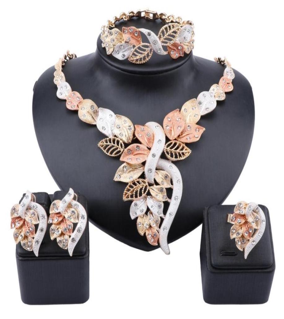 

African Dubai Gold Jewelry Nigerian Crystal Necklace Hoop Earrings Ring Women Italian Bridal Jewelry Sets Wedding Accessories4887036
