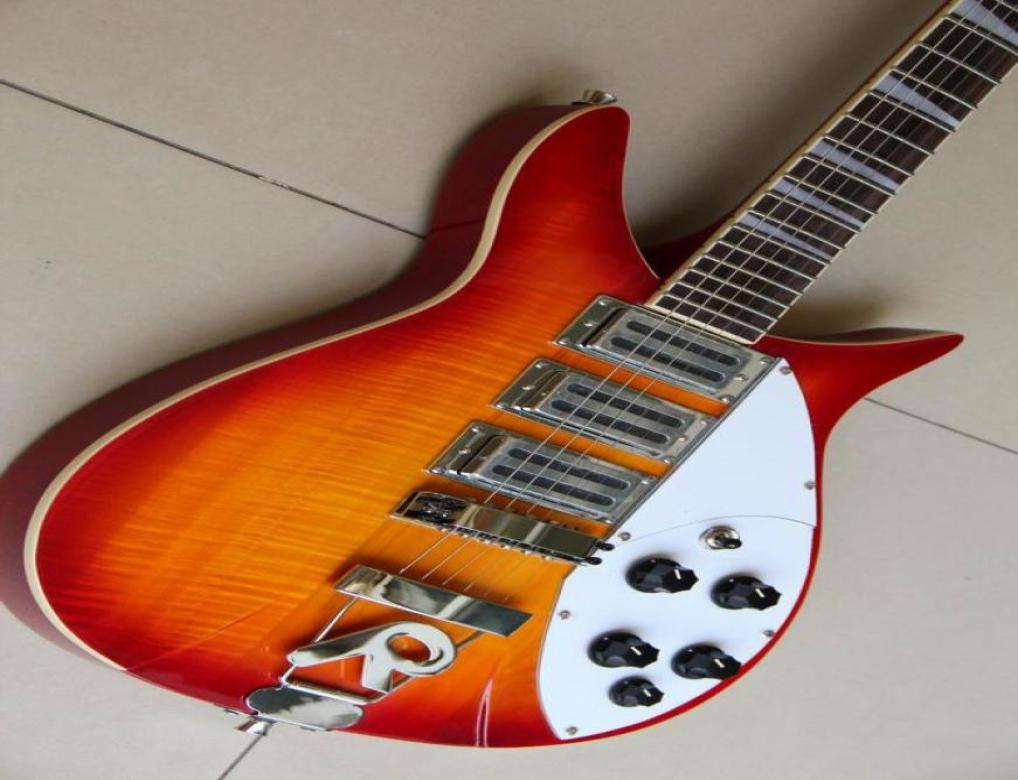 

New ric 325 Cherry red Guitar 24 frets Good Vintage three Single Coil Toaster Top pickups big tremolo factory outlet5161189