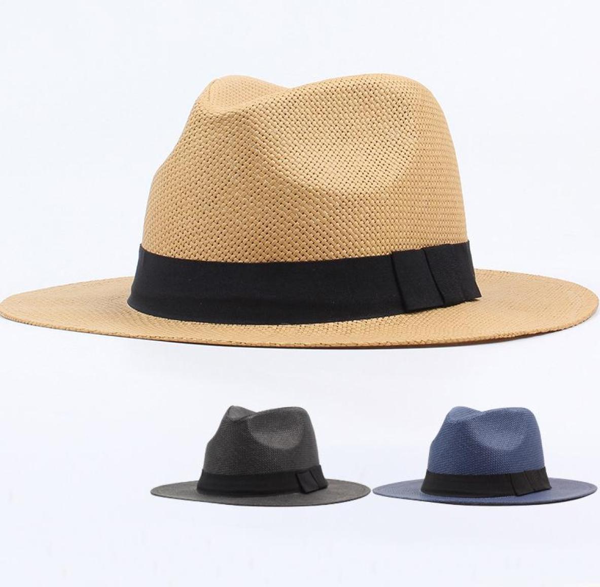 

New Summer Beach Hat Men Women Black Band Straw Hat Flat Brim Fedoras Panama Male Female Wide Brim Sun Beach Cap9044279, Red