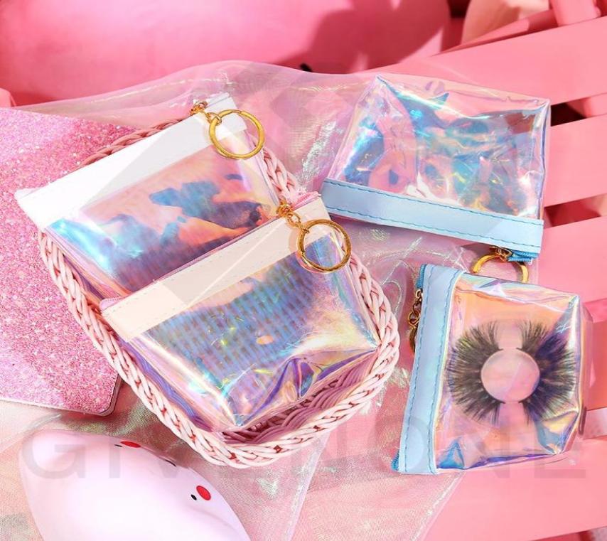 

Whole Fashion Eyelash Packaging PU Laser Soft Eyelash Bag With Tray Holographic Transparent Jelly Coin Purse Zipper Bag6315195