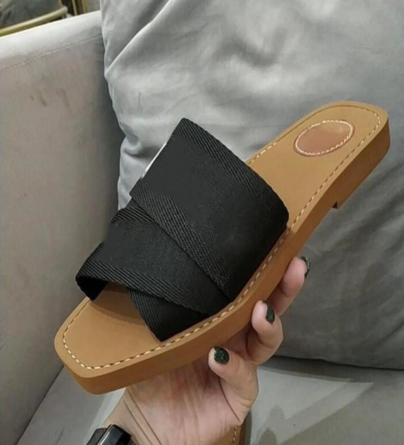 

Newest Branded Women Woody Mules flat Slipper Lady Lettering Fabric Outdoor canvas Rubber Sole Flip Flops4826477, Ivory