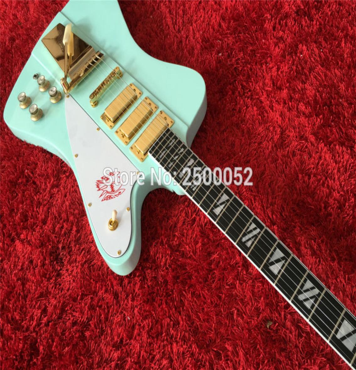 

Custom shop Firebird VII Green Blue Electric Guitar 3 Mini Humbuckers Long Verson Maestro Vibrola Tremolo Tailpiece Whammy Bar 3428784