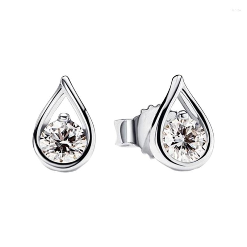 

Stud Earrings Water Drop Brilliance Ear Piercing For Women 925 Sterling Silver Jewelry Tension Setting Round Clear Zircon Stones