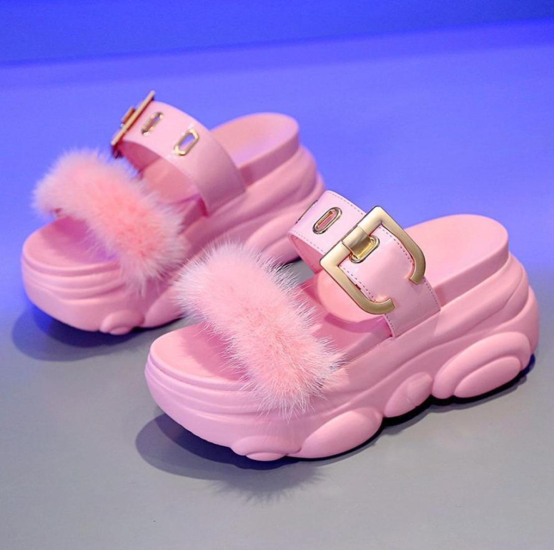 

YeddaMavis Women Sandals 2020 New High Platform Slides Summer High Wedges Slippers Women Daily Sweet Thick Bottom Shoes Woman1312263, Blue