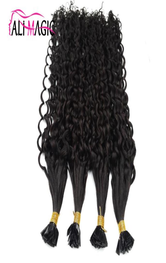

12quot26quot 1g 100g U Nail Tip Curly Hair Extension Indian Virgin Keratin Hair Prebonded Hair Extensions Natural Black Bro3291668