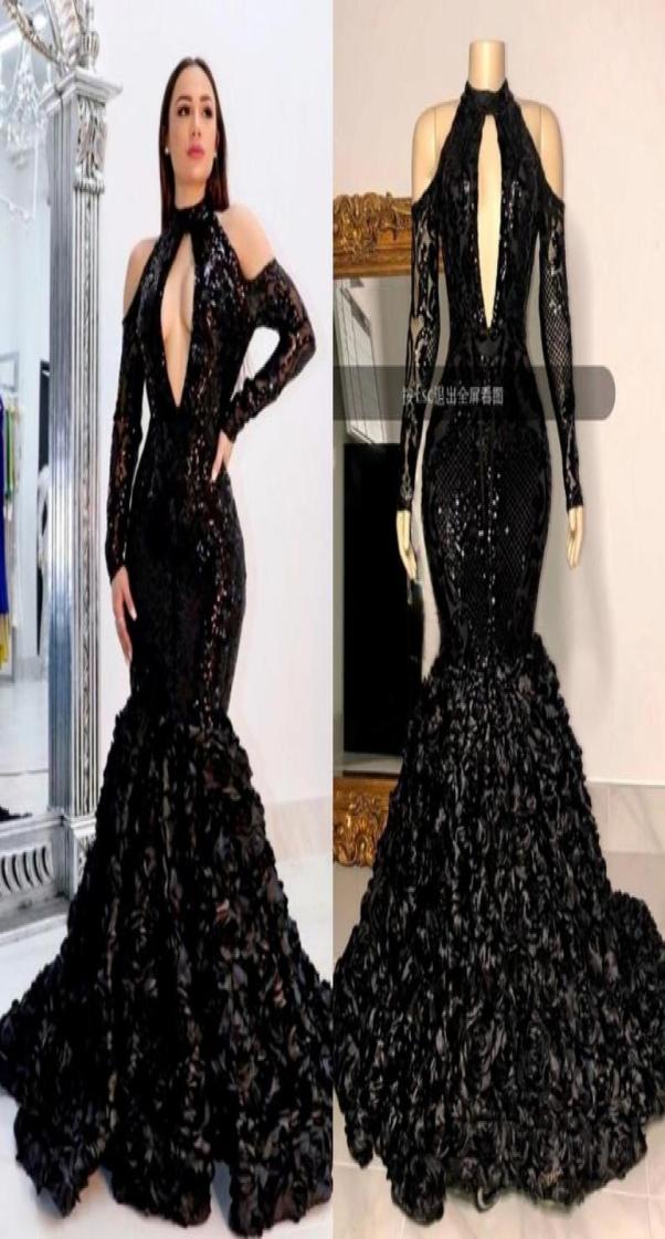 

NEW 2022 Black Tiered Skirts Prom Dresses African High Neck 3D Lace Flowers Sequined Evening Gowns Plus Size Reflective Dress V7556671, Pink
