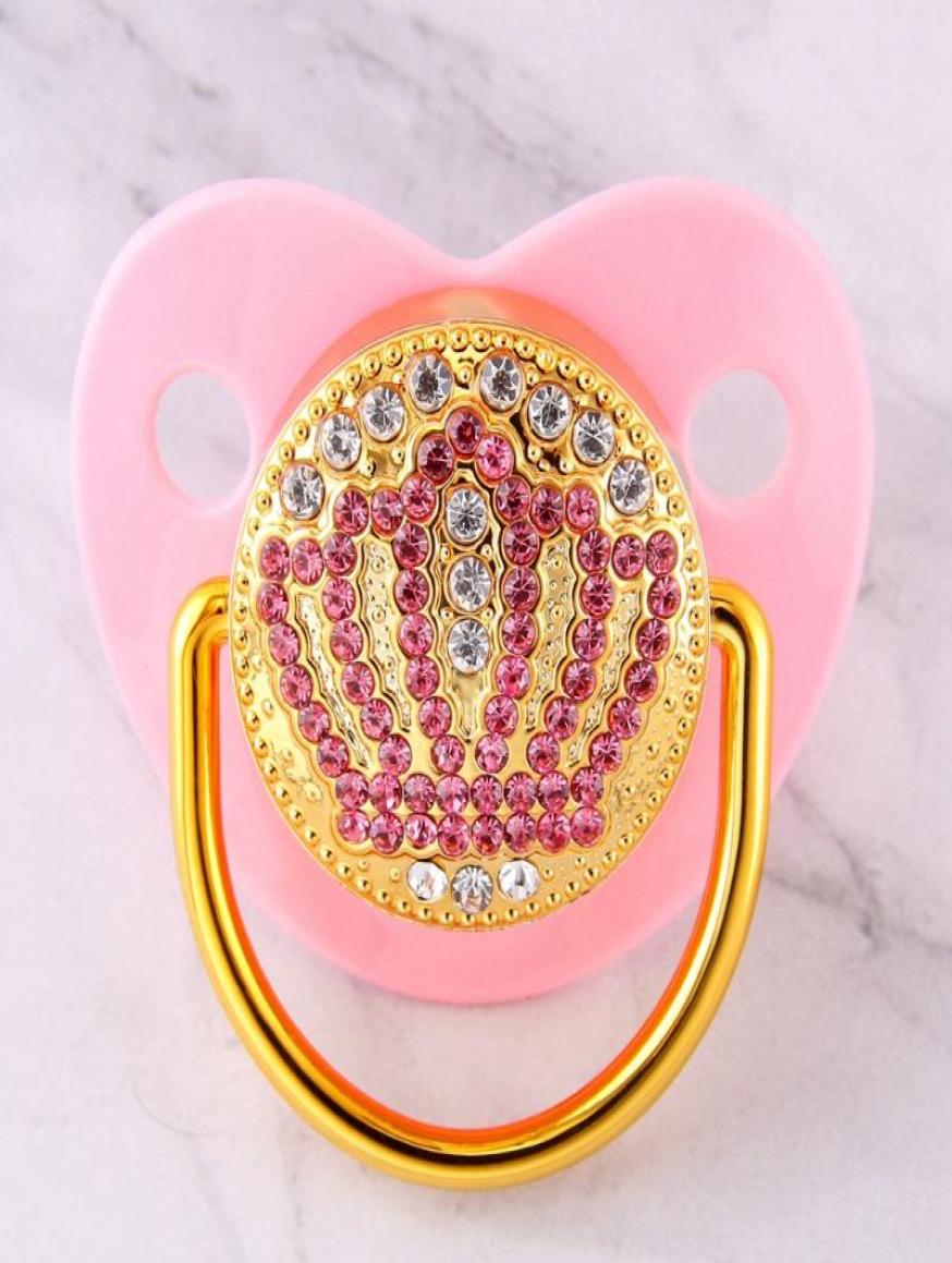 

Bling Bling Pink Rhinestones Crown Baby Pacifier 018 Months Infant Dummy Cocka Chupeta Lollipop Baby Shower Gift3627249