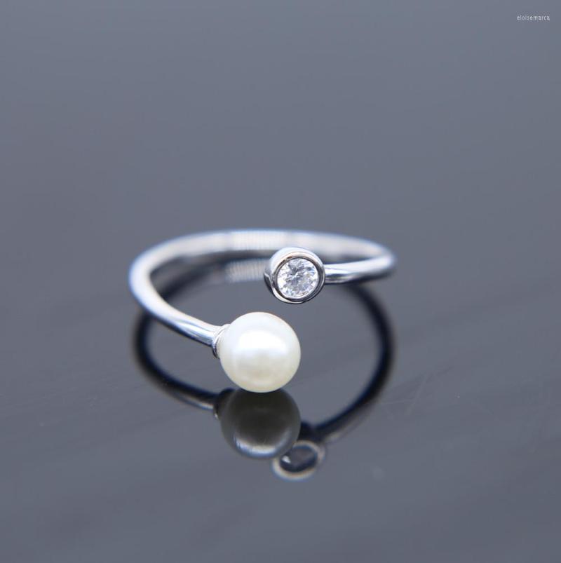 

Cluster Rings 2023 Winter Fashion 925 Sterling Silver Simulated Pearl With Zirconia Accent Bypass For Women Christmas Gifts Jewelry