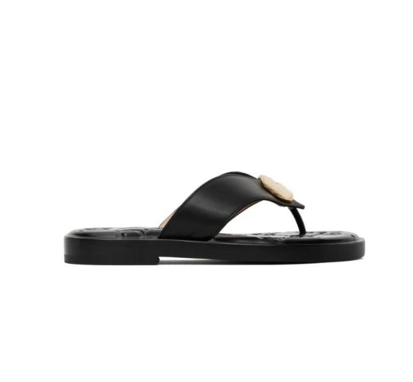 

22ss womens leather flat slippers thong sandals sports pool flip flops with goldtoned hardware1684413, Pink