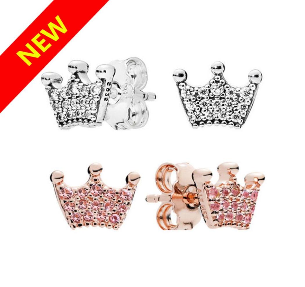 

luxury designer 18K Rose gold Stud Earring Crown for Pandora 925 Silver Women Wedding Jewelry Earrings with Original box sets3993035
