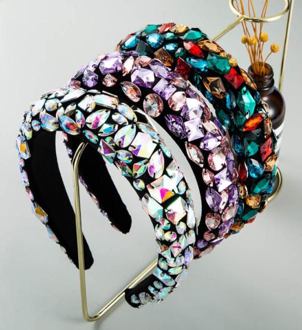 

New Baroque Design Sponge And Velvet Headband Full Decorated Multi Type Colorful Big Artificial Crystals Beautiful Hair Band8554789