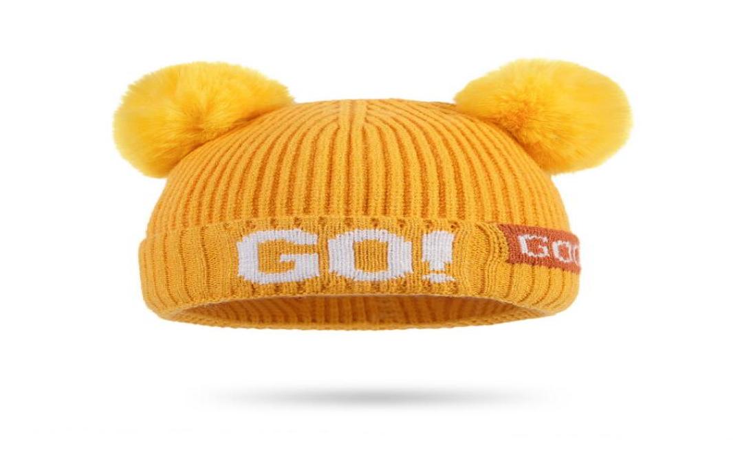 

Children039s knitted hats 2020 new warm letter knitted woolen hats autumn and winter children039s double wool ball cap GD8579610607, Red