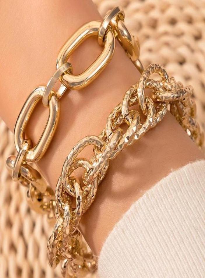 

2pcssets Gold Color Bracelets for Women Punk Heavy Metal Hollow Geoemtric Adjustable Party Jewelry Whole8271282