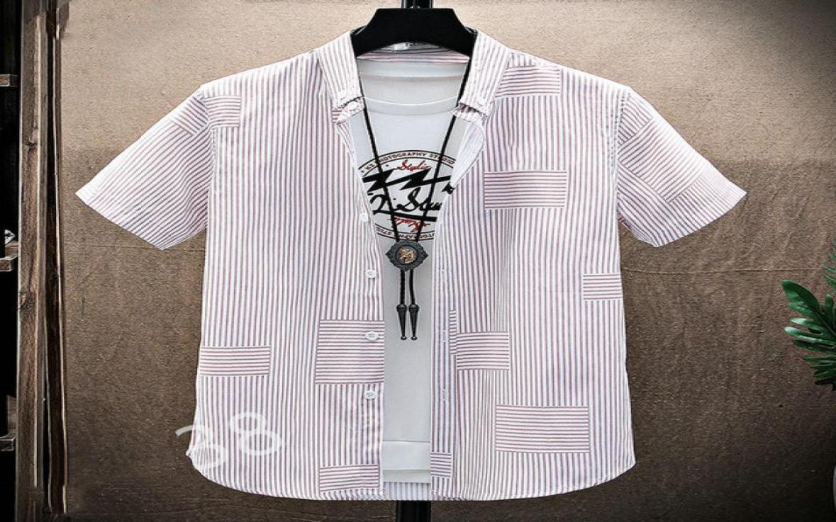 

2021 Fashion Ironing Business Short Sleeve Shirt Men039s Lazy Style Casual Stripe Checked Top Size M3XL097812847, White