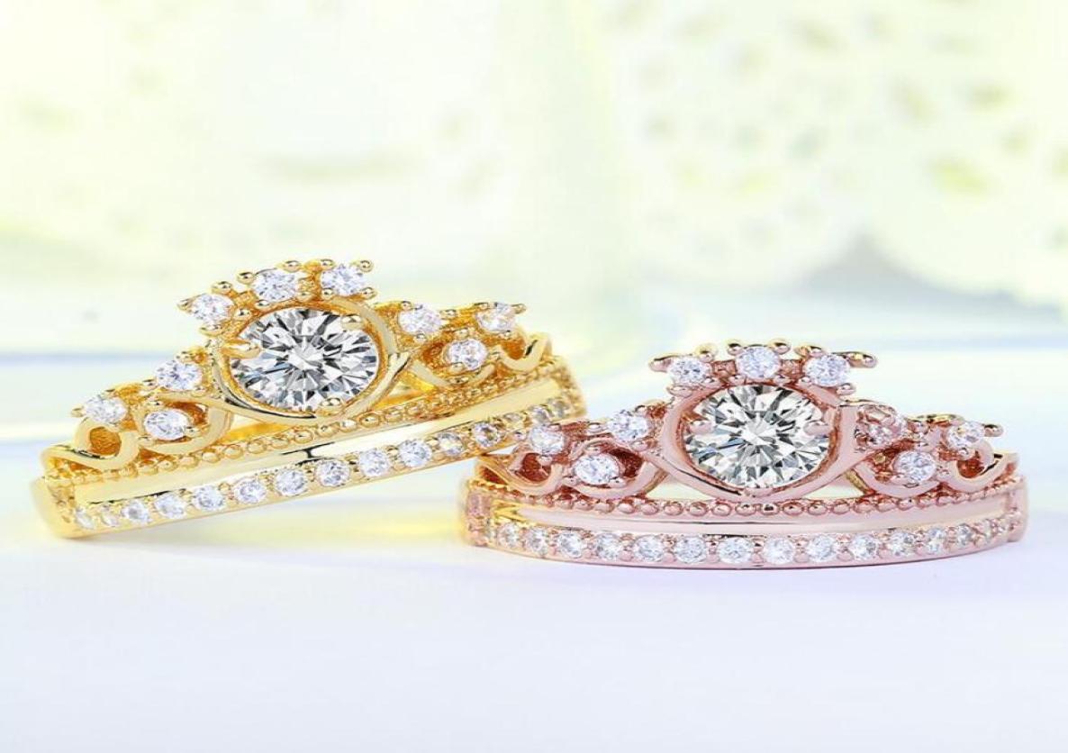 

Christmas Gift Luxury Jewelry 925 Sterling SilverRose Gold Fill Round Cut White Topaz CZ Diamond Party Women Wedding Crown Band R9525912