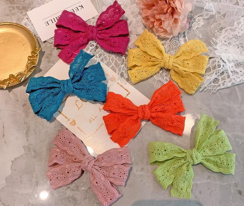 

Hair Accessories Boutique 24pcs Fashion Cute Cotton Lace Bow Hairpins Solid Floral Bowknot Clips Princess Headwear Girls