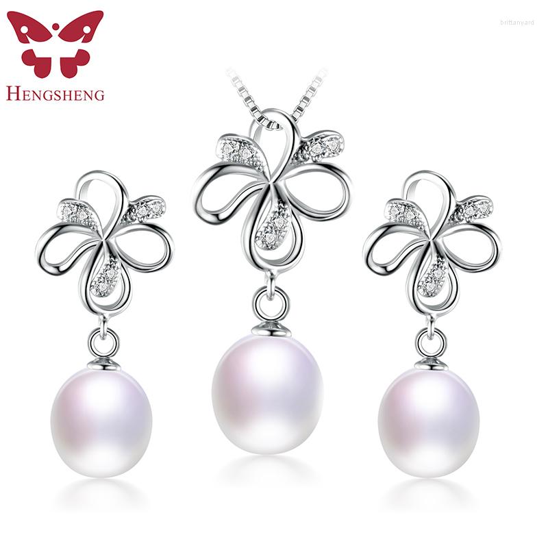 

Necklace Earrings Set Hengsheng Beautiful Flower Pearl Jewelry Women With 8-10mm High Luster White/Pink/Purple/Black Drop, Picture shown
