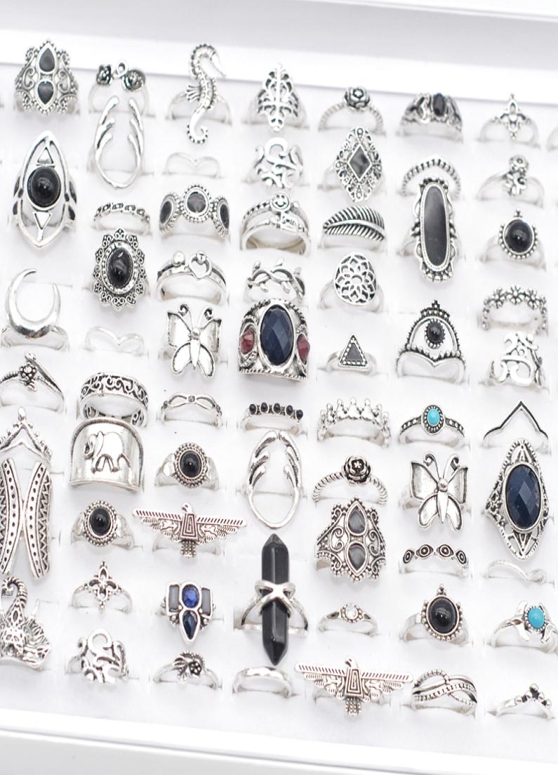 

Bulk Lots 50pcs Antique Silver Bohemia Vintage Rings Women Natural Stone Charm Ethnic Fashion Party Gifts Jewelry Accessory Wholes2352932