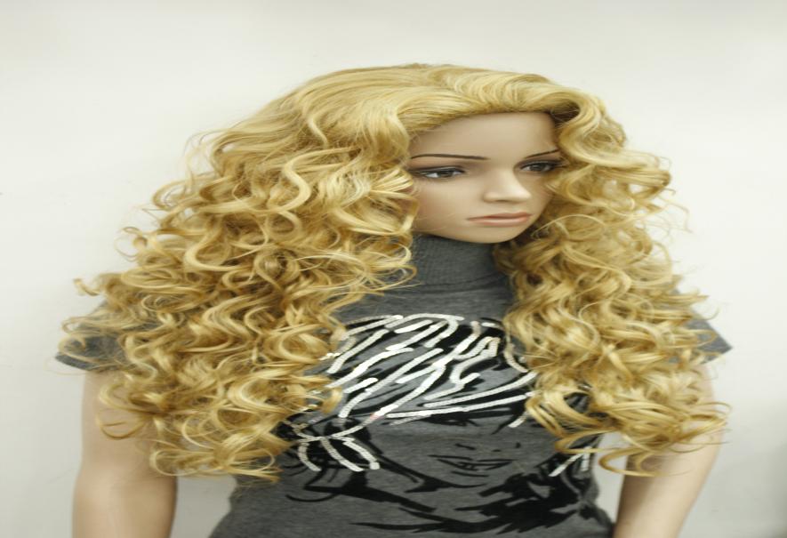 

New super fashion sexy charming golden blonde long curly woman039s full thick wig 8675495, Ombre color