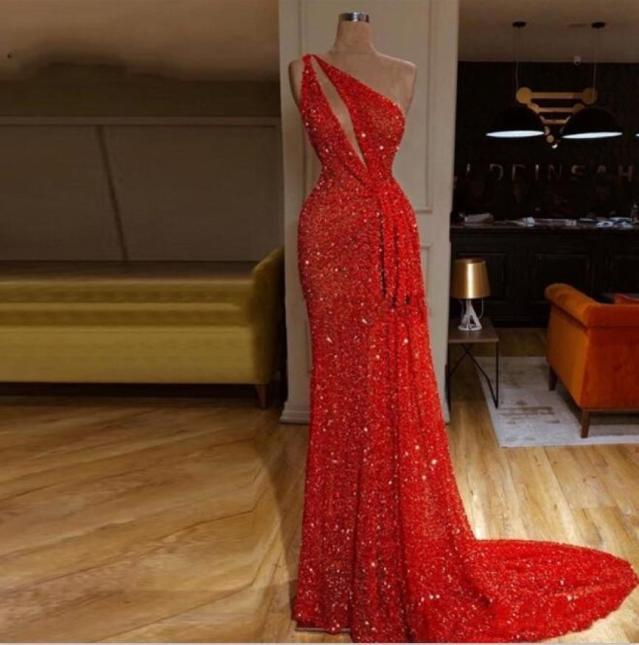 

Sexy Shinning Red Sheath Prom Dresses Long Sequins One Shoulder Floor Length Dresses Evening Wear Sweep Train Formal Dress Ogstuff3444069, Purple