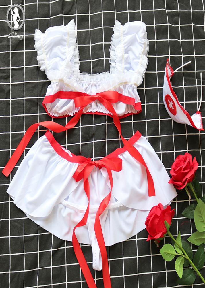 

ALINRY sexy Lingerie women white nurse uniform cosplay babydoll erotic underwear lace up hollow out porno costumes lenceria S91255133