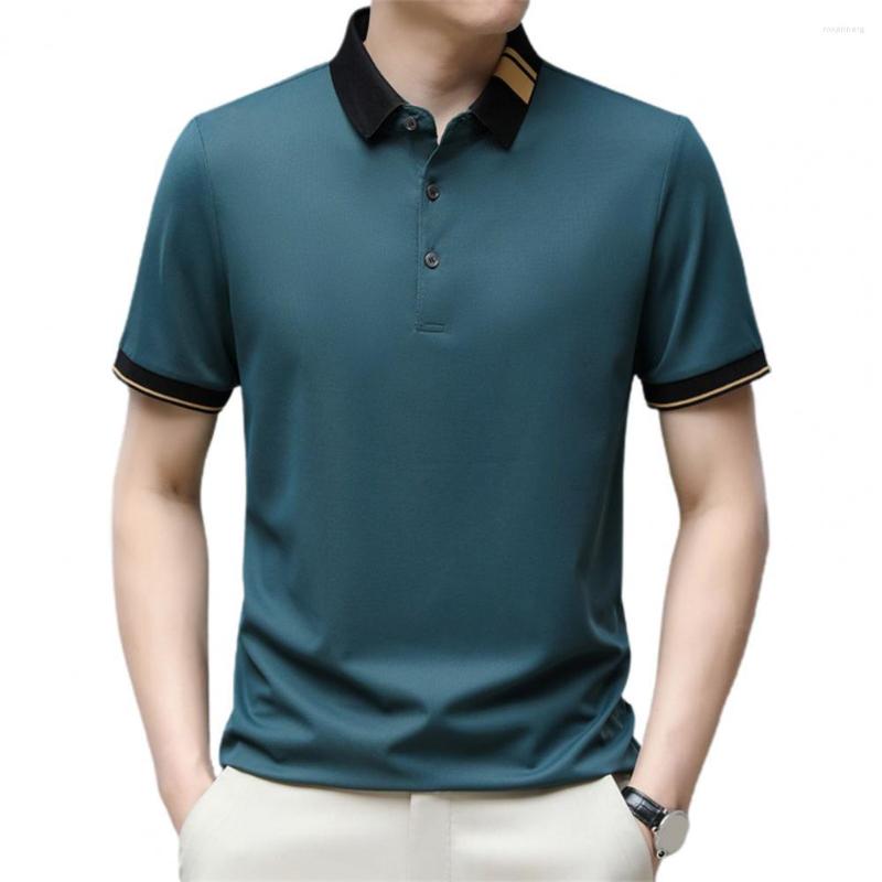 

Men's Casual Shirts Trendy Tee Shirt Ice Silk Sweat Absorbing Moisture Wicking Male Summer Pure Color Slim Top, Light brown