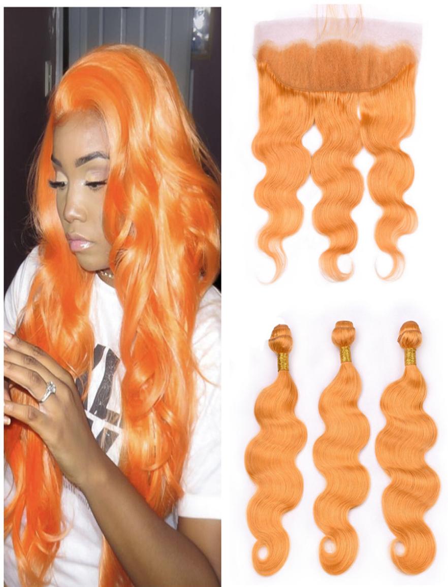 

Orange Human Hair Bundles With Frontal Closure Virgin Malaysian Virgin Hair Extensions Orange Hair Bundle 3Pcs Deals With Lace Fro6679283