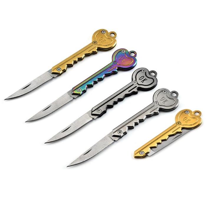 

Stainless Steel Folding Knife Keychain Creative HeartShaped OK Key Knife Portable Outdoor Tools5899772