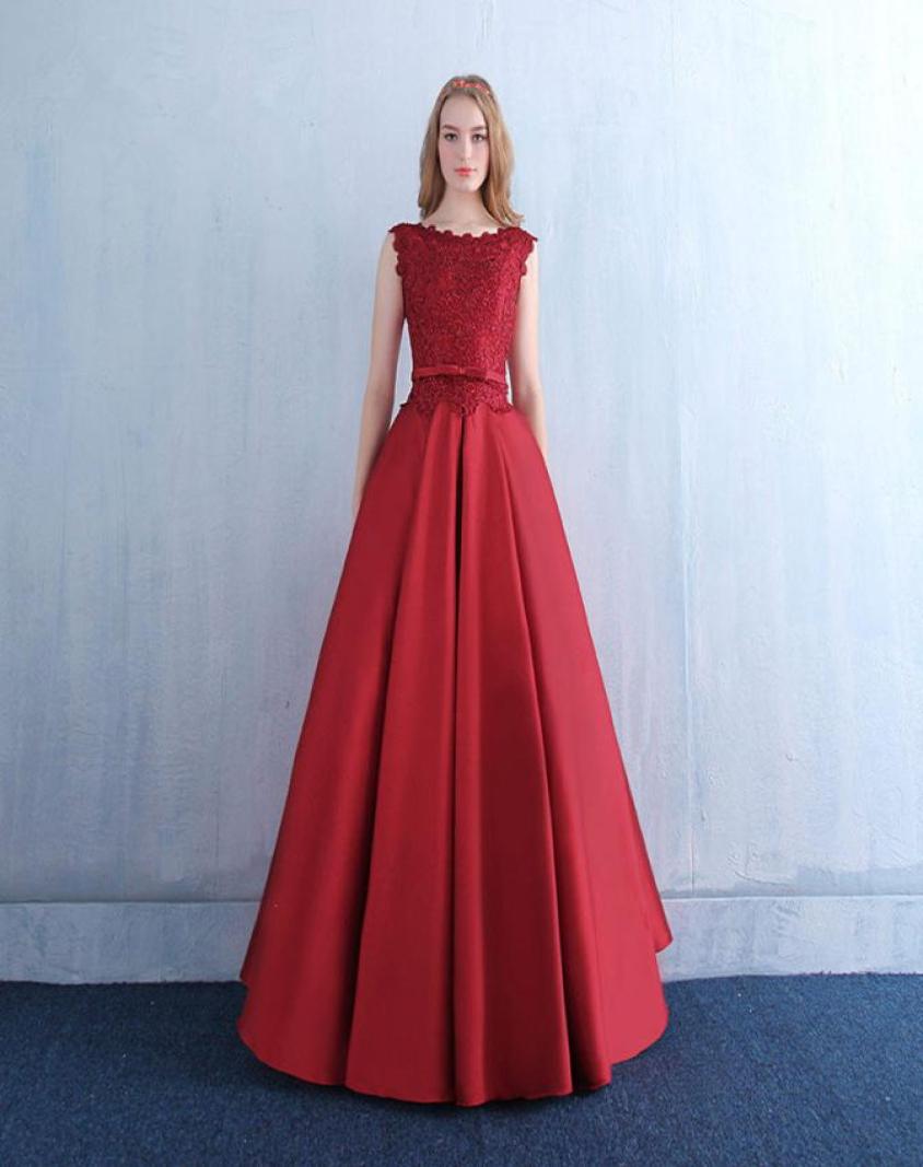 

Scoop Neck Satin Evening Dresses with Pockets 2020 Red Burgundy Floor Length Evening Gowns with Lace Appliques8309714, Grape