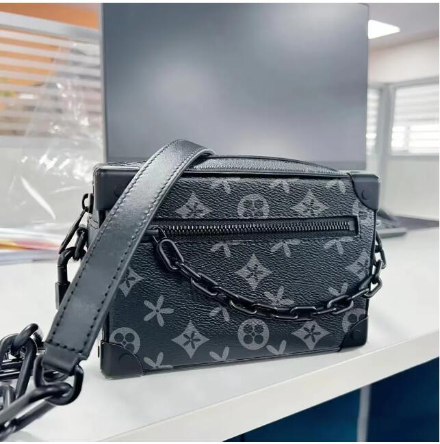 

retro Mini soft trunk box grey flower bag M44735 Womens Man designer louiseity Cosmetic case luxury tote handbag clutch Genuine Leather cross body Shoulder chain bag, Extra fee (are not sold separat)