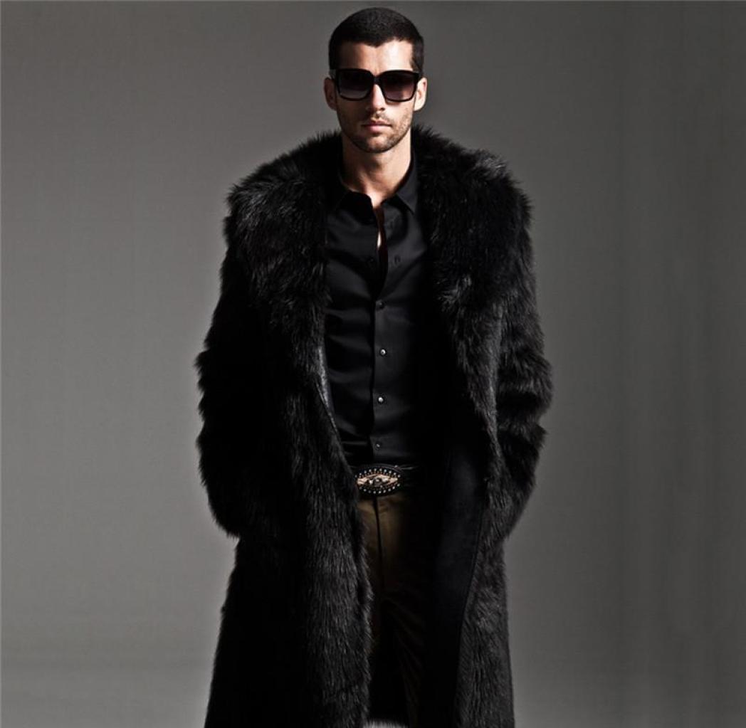 

Long Faux Fur Coat Men Winter Jacket Mens Punk Parka Jackets Full Length Leather Overcoats Male Manteau Plus Size1981666, Black