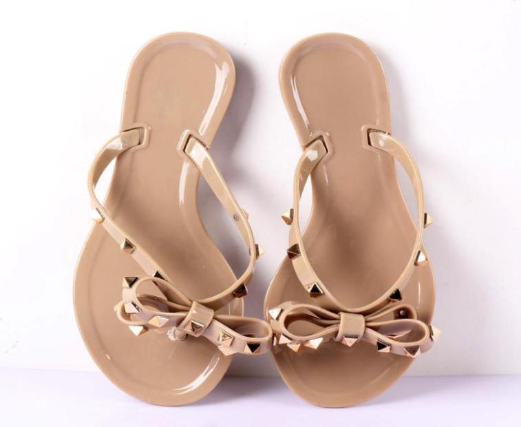 

Sandals 2022 Fashion Woman Flip Flops Summer Shoes Cool Beach Big Bow Flat Brand Jelly Girls Size 36414591730, Beige