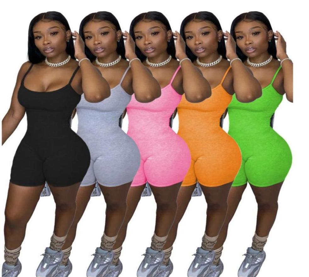 

Women Sexy Sling Jumpsuit Designer Summer Solid Color Sleeveless Vest Shorts Sports Rompers Club Tight Fashion Overalls Pants 663459463, Orange