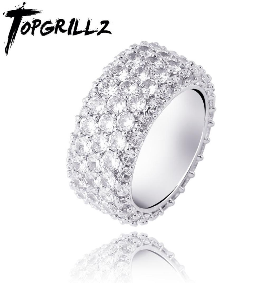 

TOPGRILLZ 5 Rows Iced Out Full Cubic Zircon Bling Rings Gold Silver Color Charm Men039s Hip Hop Jewelry For Gifts Y11249028531