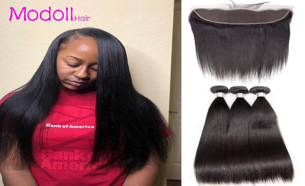 

Straight Human Hair Bundles With Lace Frontal Raw Indian Virgin Hair Bundles With Frontal Closures Grade 9A 30 inch Bundles With F2992453, Natural color