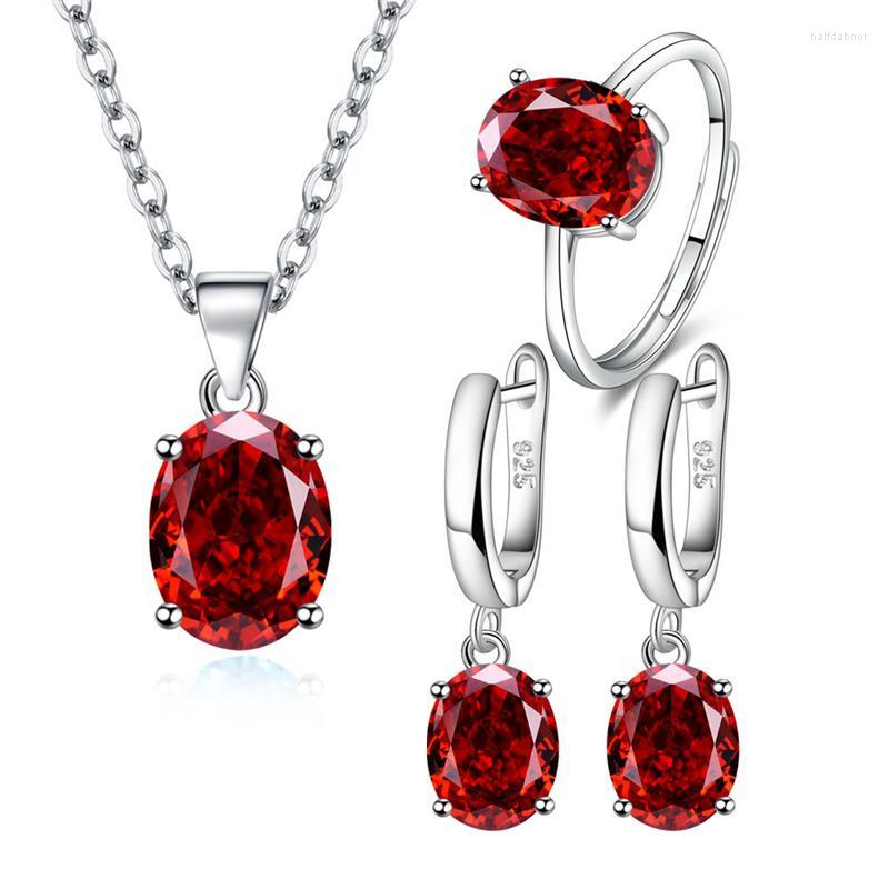 

Necklace Earrings Set Oval Women's Versatile Egg Shape Color Imitation Gemstone Ring Crystal Pendant For Women, Picture shown
