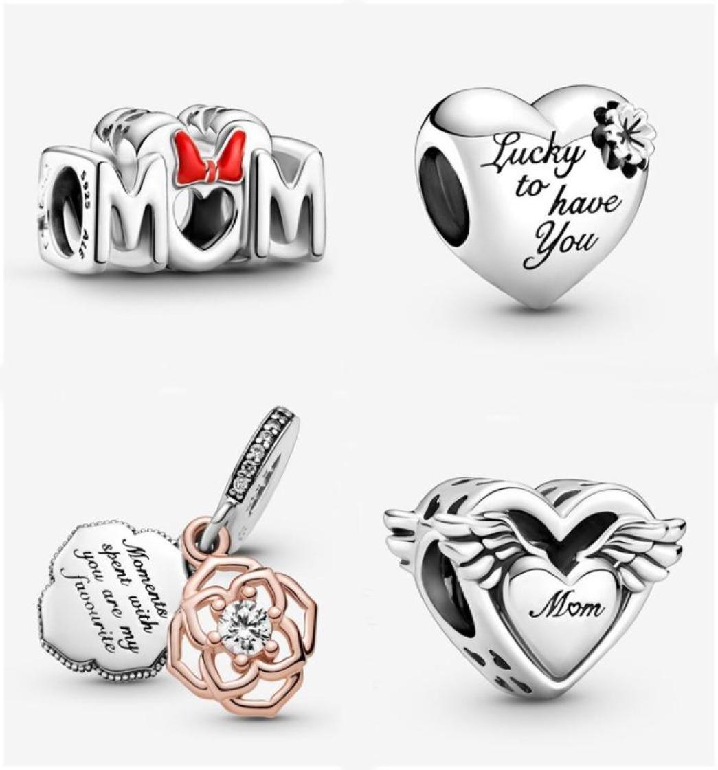 

Fits Pandora Bracelets 20pcs Christmas Gift Mother Heart Bow Mom Angel Wings Crystal Pendant Charms Beads Silver Charms Bead For W4240659