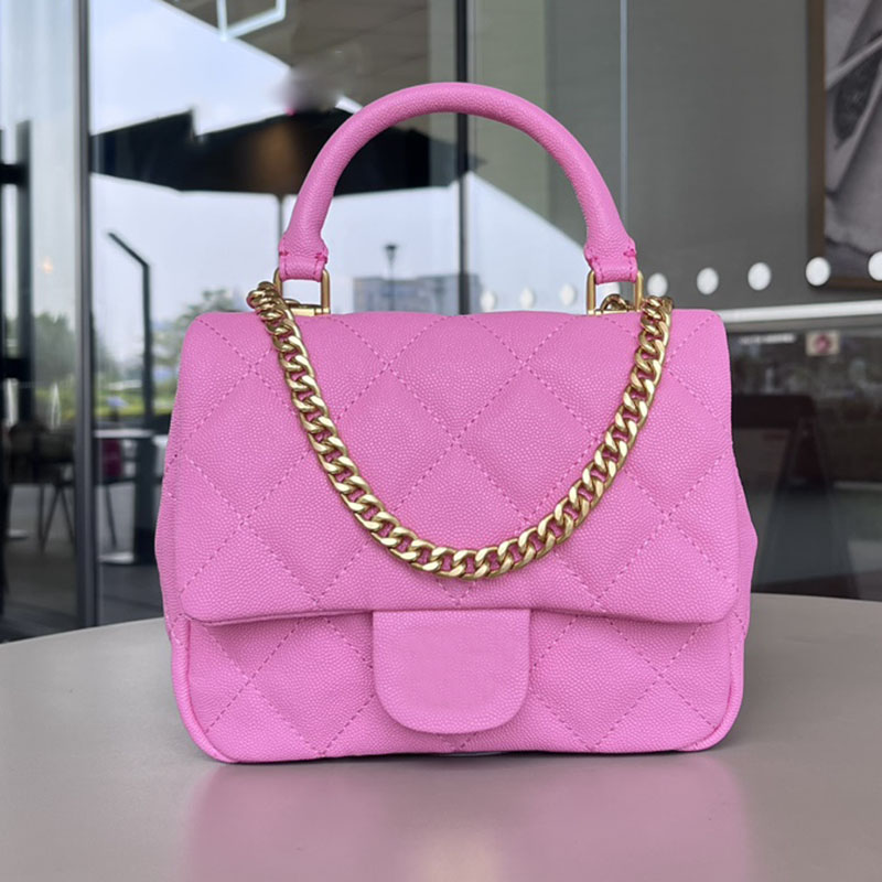 

23P Designer Mini Flap Bag with Top Handle Calfskin Leather Gold Metal Hardware Chain Crossbody Shoulder Handbag 3 Colors Luxury Purse Women Tote 17.5x19.5x7cm, Box