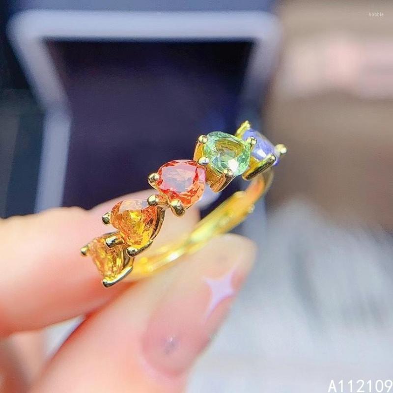 

Cluster Rings Fine Jewelry 925 Sterling Silver Inset With Natural Gem Women's Luxury Exquisite Color Sapphire Adjustable Row Ring