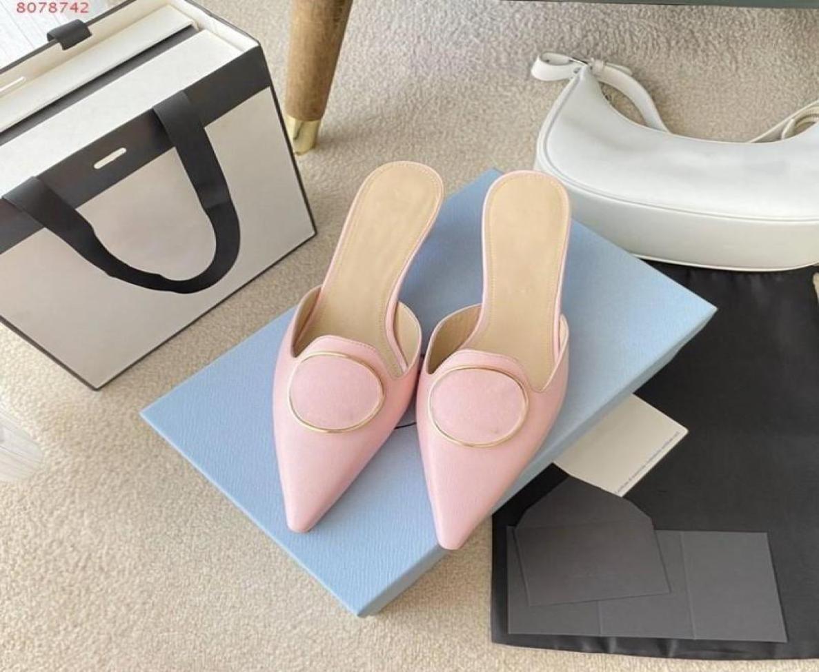 

Luxury Fashion Pointed Lady Sandals Leather Leather Classic White Pink High Heels European and American Style Hardware Decoration 3170721