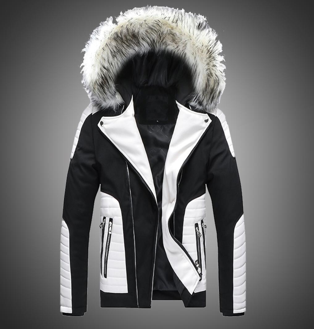 

Men Jacket Autumn Winter Hooded Jacket Faux Fur Jacket Parka Men Faux Leather Stitching Style Biker Motorcycle Outwear Jackets 2015333994, Black