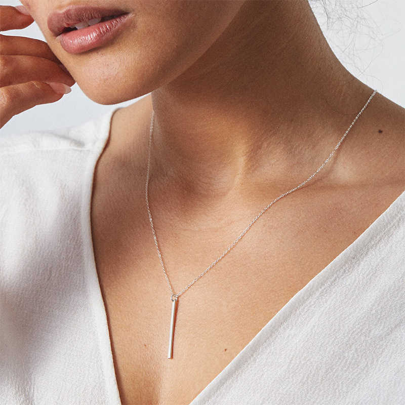 

Pendant Necklaces Charm Bar Pendant Women Necklaces Silver Color Chain Collares OL Bijoux ras de cou Minimalist Long Necklace Fashion Jewelry AA230526