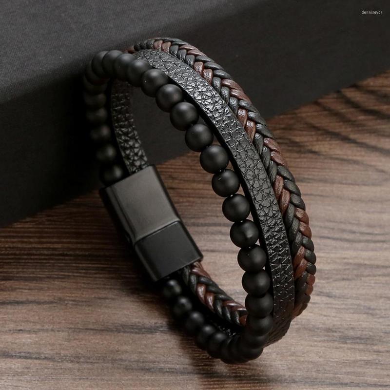 

Charm Bracelets Leather Bracelet Men Classic Fashion Tiger Eye Beaded Multi Layer For Jewelry Gift
