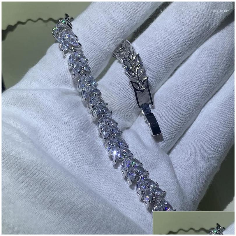 

Chain Link Bracelets Luxury Charm Flower Bracelet 5A Cubic Zirconia White Gold Filled Engagement Wedding For Women Bridal Gift Drop Dhfc9