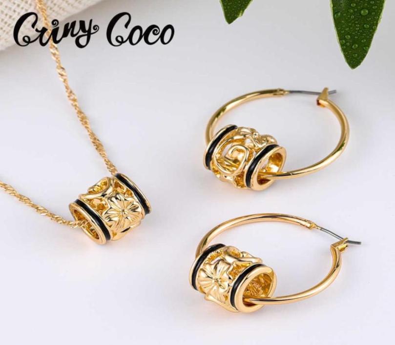 

Jewelry Sets Luxury designer Bracelet Cring Coco Hawaiian Polynesian Plumeria Necklace Set Fashion Gold Filled Pendant Hoop Earrin3228073, Champagen
