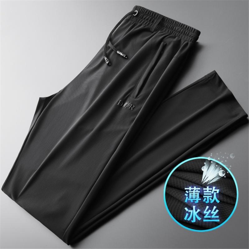 

Men's Pants Summer Ice Silk Men Fashion Casual Cool Sweatpants Male Stretch Solid Color Plus Size 5XL Trousers High QualityMen's, K65921 black