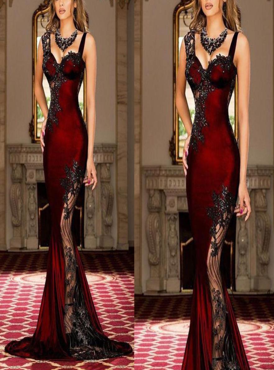 

mermaid prom dresses burgundy 2019 sweetheart neckline lace appliques beading sequins flowers velvet evening gowns long evening dr6072000, Orange