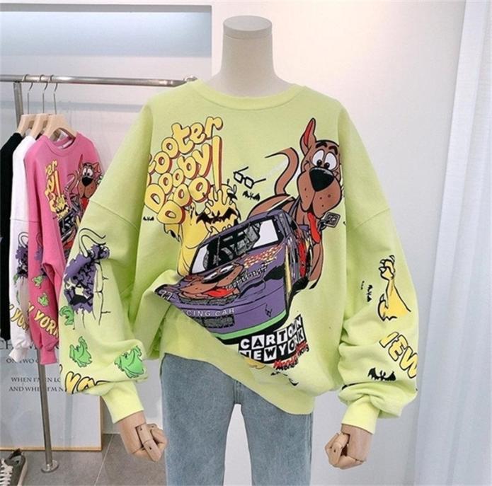 

Cartoon Hoodies Women Fall Tops Thin Type Jumper Hoodie Autumn Winter Korea Fashion LazinessStyle Girl Sweatshirt 2202162300147, Green
