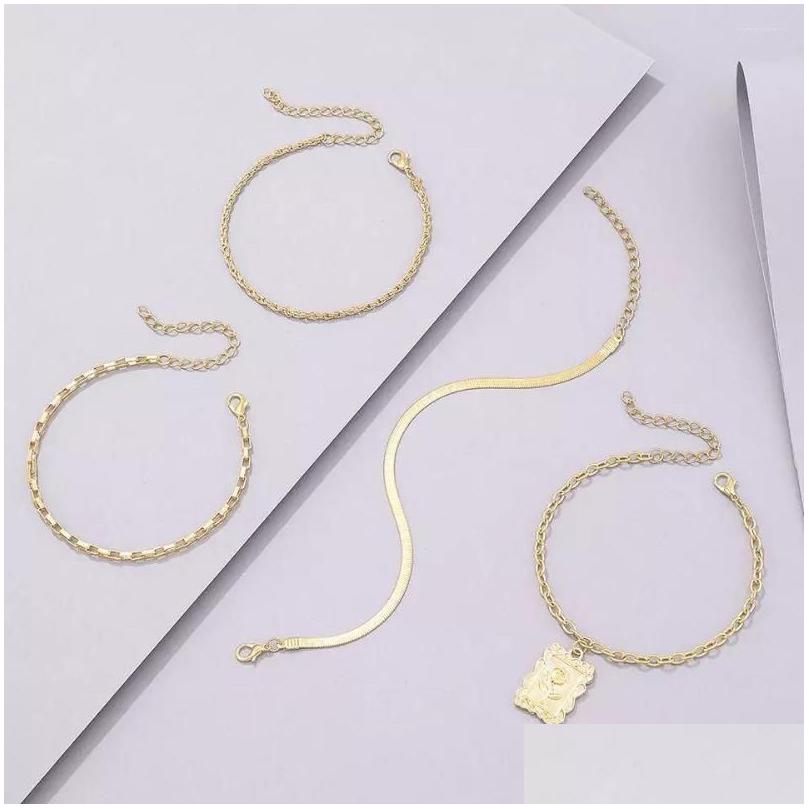 

Anklets Gold Color Bohemia Style Ankle Bracelet Set For Women Light Luxury Elegant Ladies Chains Creative Personality Jewelry Drop De Dh5Ja